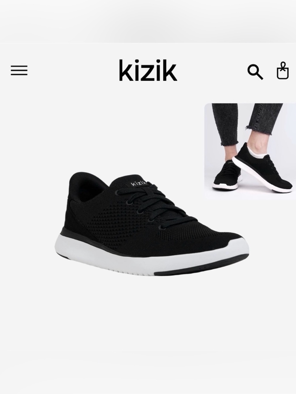 Kizik Men’s Black Knit Sneaker – Slip-On Comfort with Lace Detail